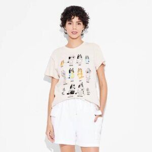Womens Bluey Grid Short Sleeve Graphic T-Shirt - Tan Size Large